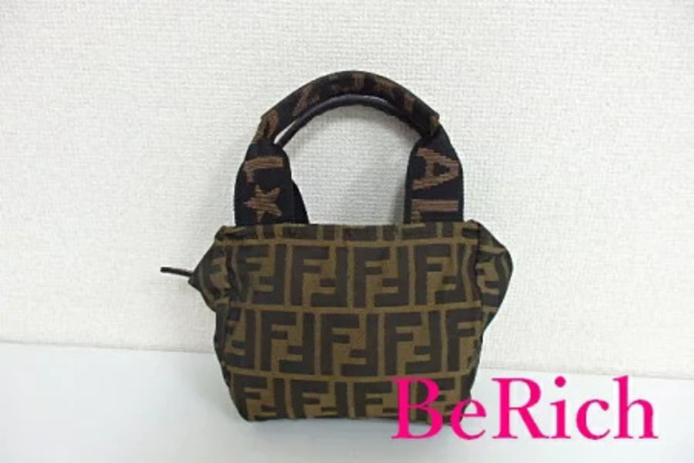 Fendi Tote Bag Zucca Brown Black Canvas Leather Handbag